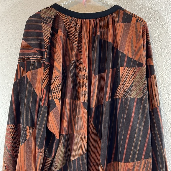 Zara Basic Oversized Blouse Shirt Tunic Boho Brown Geometric Size Small - Picture 6 of 11